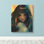 Kunstwerk van anime meisje omringd door regenboogl canvas afdruk (Insitu (Houten vloer))