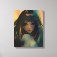 Kunstwerk van anime meisje omringd door regenboogl