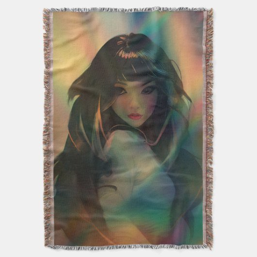 Kunstwerk van anime meisje omringd door regenboogl deken (Voorkant Verticaal)