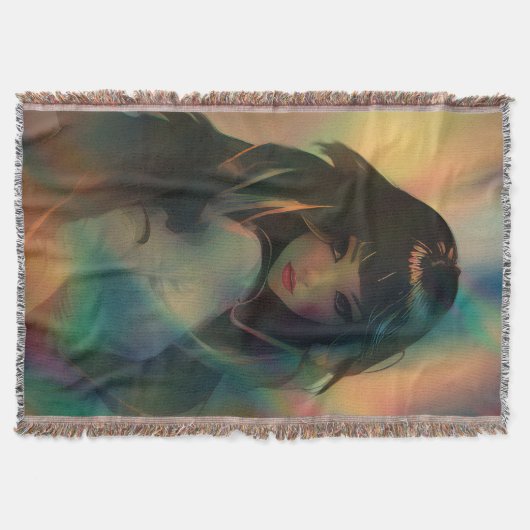 Kunstwerk van anime meisje omringd door regenboogl deken (Voorkant)