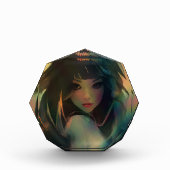 Kunstwerk van anime meisje omringd door regenboogl fotoblokken (Voorkant)