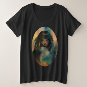 Kunstwerk van anime meisje omringd door regenboogl grote maat t-shirt