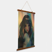 Kunstwerk van anime meisje omringd door regenboogl hangend wandkleed (Gebogen)