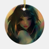 Kunstwerk van anime meisje omringd door regenboogl keramisch ornament (Voorkant)