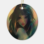 Kunstwerk van anime meisje omringd door regenboogl keramisch ornament (Links)