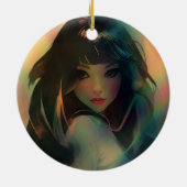Kunstwerk van anime meisje omringd door regenboogl keramisch ornament (Achterkant)