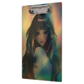 Kunstwerk van anime meisje omringd door regenboogl klembord (Links)