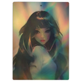 Kunstwerk van anime meisje omringd door regenboogl klembord (Achterkant)