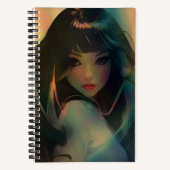 Kunstwerk van anime meisje omringd door regenboogl notitieboek (Voorkant)