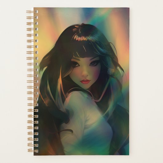 Kunstwerk van anime meisje omringd door regenboogl planner (Voorkant)