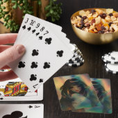 Kunstwerk van anime meisje omringd door regenboogl pokerkaarten (Insitu)