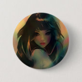 Kunstwerk van anime meisje omringd door regenboogl ronde button 5,7 cm (Voorkant)