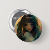 Kunstwerk van anime meisje omringd door regenboogl ronde button 5,7 cm (Voorkant /achterkant)