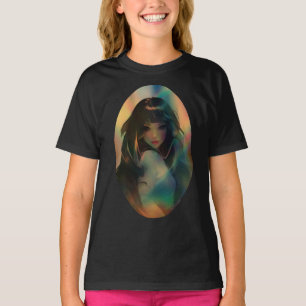 Kunstwerk van anime meisje omringd door regenboogl t-shirt