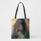 Kunstwerk van anime meisje omringd door regenboogl tote bag (Voorkant)