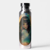 Kunstwerk van anime meisje omringd door regenboogl waterfles (Links)