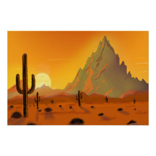 Kunstwerk van de 2 cactussen op de achtergrond van perfect poster