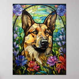 Kunstwerk van glas-in-lood met Duitse Herdershond  Poster