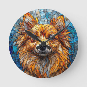 Kunstwerk van glas-in-lood van Duitse Spitz-hond Ronde Klok