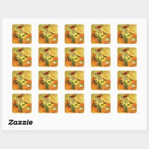 Kunstwerk van Van Gogh, Japanse vaas met rozen, Vierkante Sticker