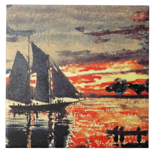 Kunstwerk van Winslow Homer, Sunset Fires, Tegeltje