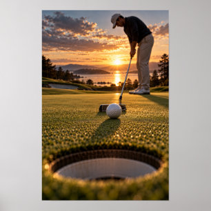 Kunstwerk voor golfputting bij zonsondergang – Gou Poster