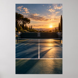 Kunstwerk voor tennisbaanmuur bij zonsondergang –  poster
