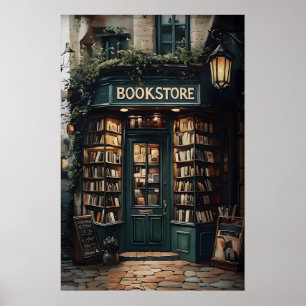 Kunstwerk voor vintage boekwinkel, bibliotheek kun poster
