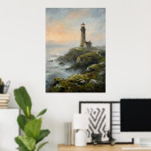 Kunstwerk vuurtoren aan de kust poster (Thuiskantoor)