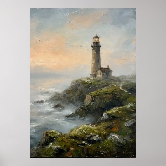 Kunstwerk vuurtoren aan de kust poster (Voorkant)