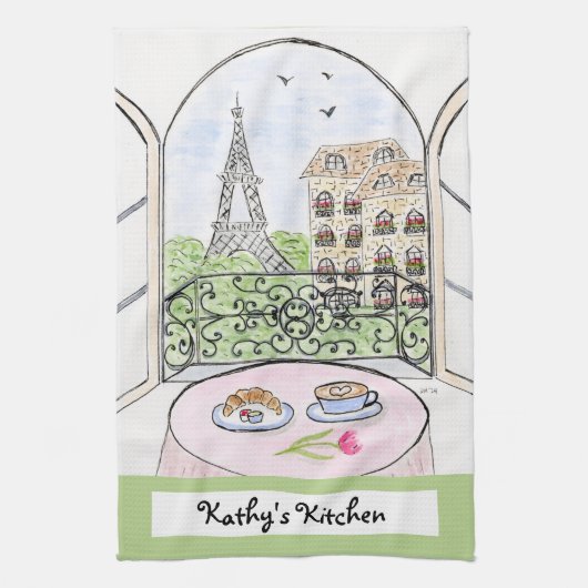 Kunstwerk Whimsical Parijs Eiffeltoren PERSONALISE Theedoek (Verticaal)