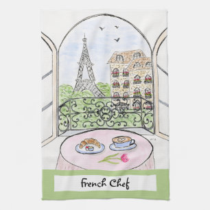Kunstwerk Whimsical Paris Eiffeltoren Franse Chef Theedoek