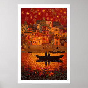 Kunstwerk Zonsondergang Boheemse Rivier Scene - Wa Poster