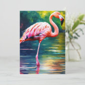 Kunstwerkafbeelding van Pink Flamingo in de waterv Bedankkaart (Staand voorkant)