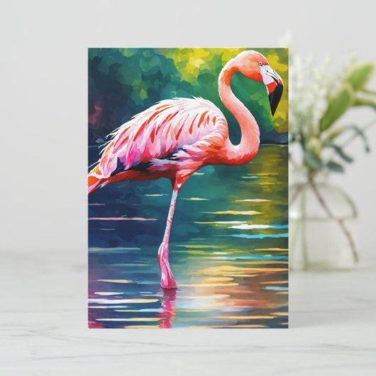 Kunstwerkafbeelding van Pink Flamingo in de waterv Bedankkaart (Staand voorkant)