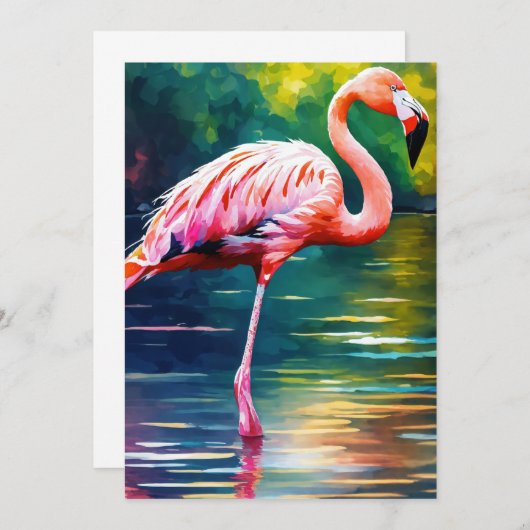 Kunstwerkafbeelding van Pink Flamingo in de waterv Bedankkaart (Voorkant / Achterkant)