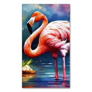 Kunstwerkafbeelding van Pink Flamingo in de waterv Magnetisch Visitekaartje