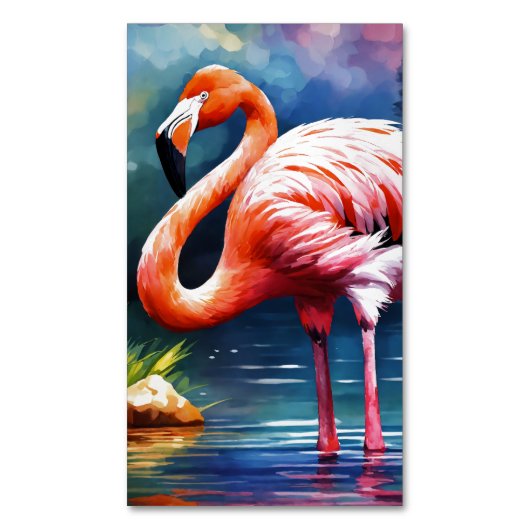 Kunstwerkafbeelding van Pink Flamingo in de waterv Magnetisch Visitekaartje (Voorkant Verticaal)