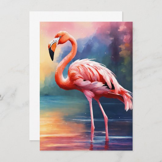 Kunstwerkafbeelding van Pink Flamingo in de waterv Notitiekaartje (Voorkant / Achterkant)