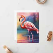 Kunstwerkafbeelding van Pink Flamingo in de waterv Notitiekaartje (Voorkant / Achterkant in situ)