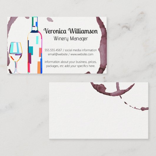 Kunstwijnglas en -fles | Winnerij Visitekaartje (Voorkant / Achterkant)