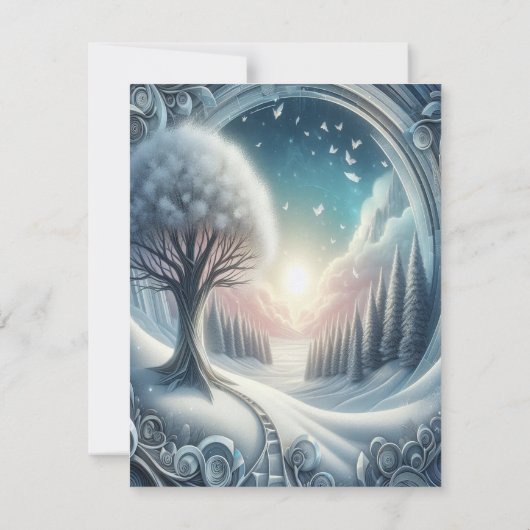 Kunstwinterscène en sneeuw- en ijskristallen vastl aankondiging (Achterkant)