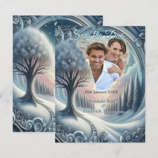 Kunstwinterscène en sneeuw- en ijskristallen vastl aankondiging (Voorkant / Achterkant)