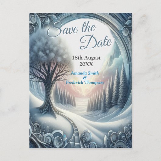 Kunstwinterscène en sneeuw- en ijskristallen vastl aankondigingskaart (Voorkant)