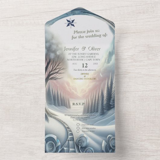 Kunstwinterscène en sneeuw- en ijskristallen vastl all in one uitnodiging (Binnen)