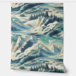 Kunstwinterscène en sneeuw- en ijskristallen vastl behang