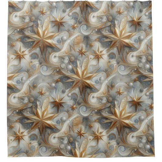 Kunstwinterscène en sneeuw- en ijskristallen vastl douchegordijn (Voorkant)