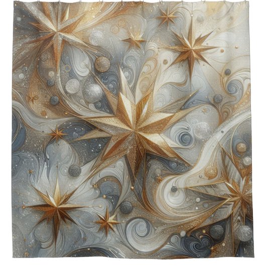 Kunstwinterscène en sneeuw- en ijskristallen vastl douchegordijn (Voorkant)