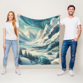 Kunstwinterscène en sneeuw- en ijskristallen vastl fleece deken