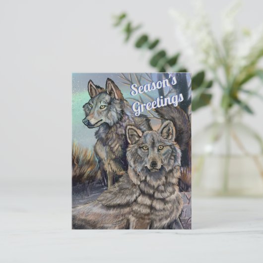 Kunstwolven~ Briefkaart van groeten van het seizoe (Staand voorkant)